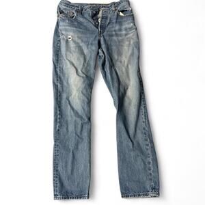 29 x 32 Levi’s big E 501 straight semi faded denim jeans, lightly distressed.